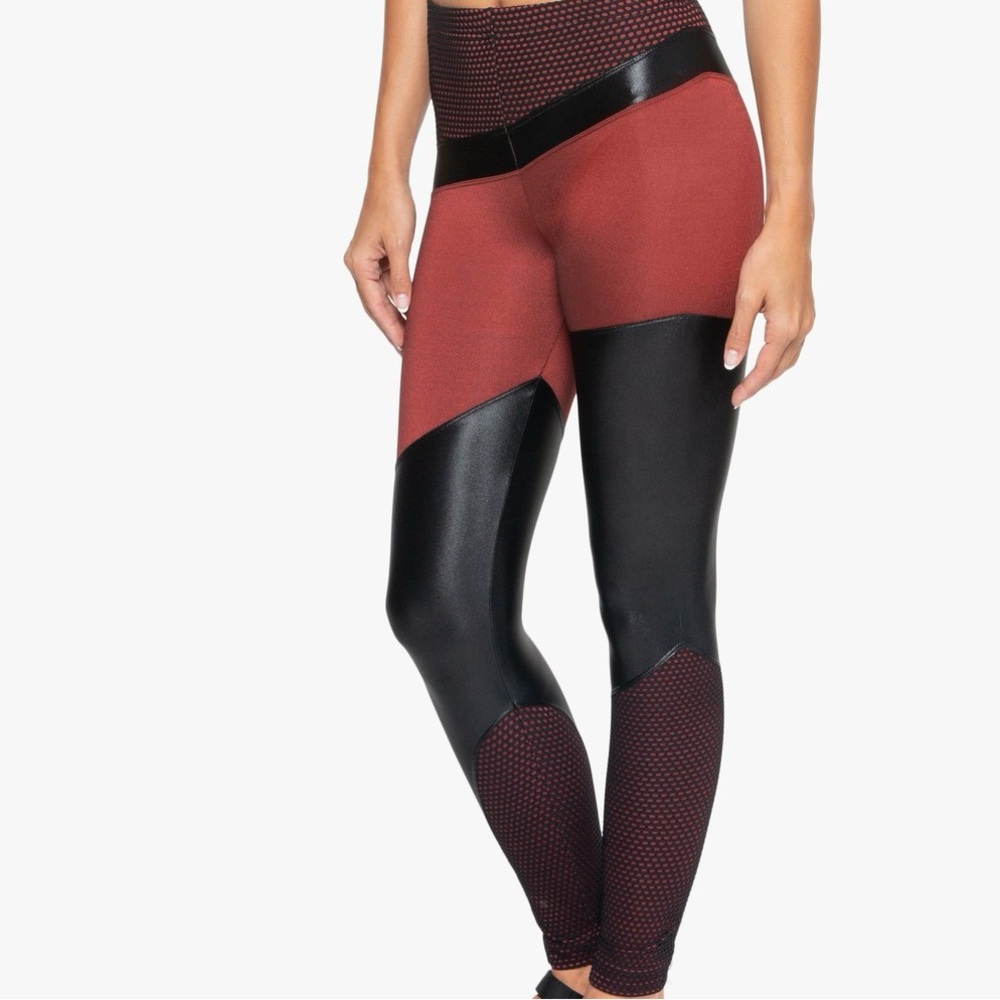 Koral Black and Burgundy Net Detail Leggings